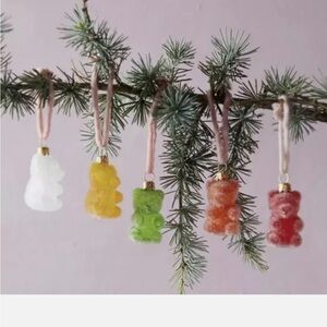 Anthropologie Terrain Ornament Set/5 GUMMY BEAR Glass Multi Color Holiday NWT